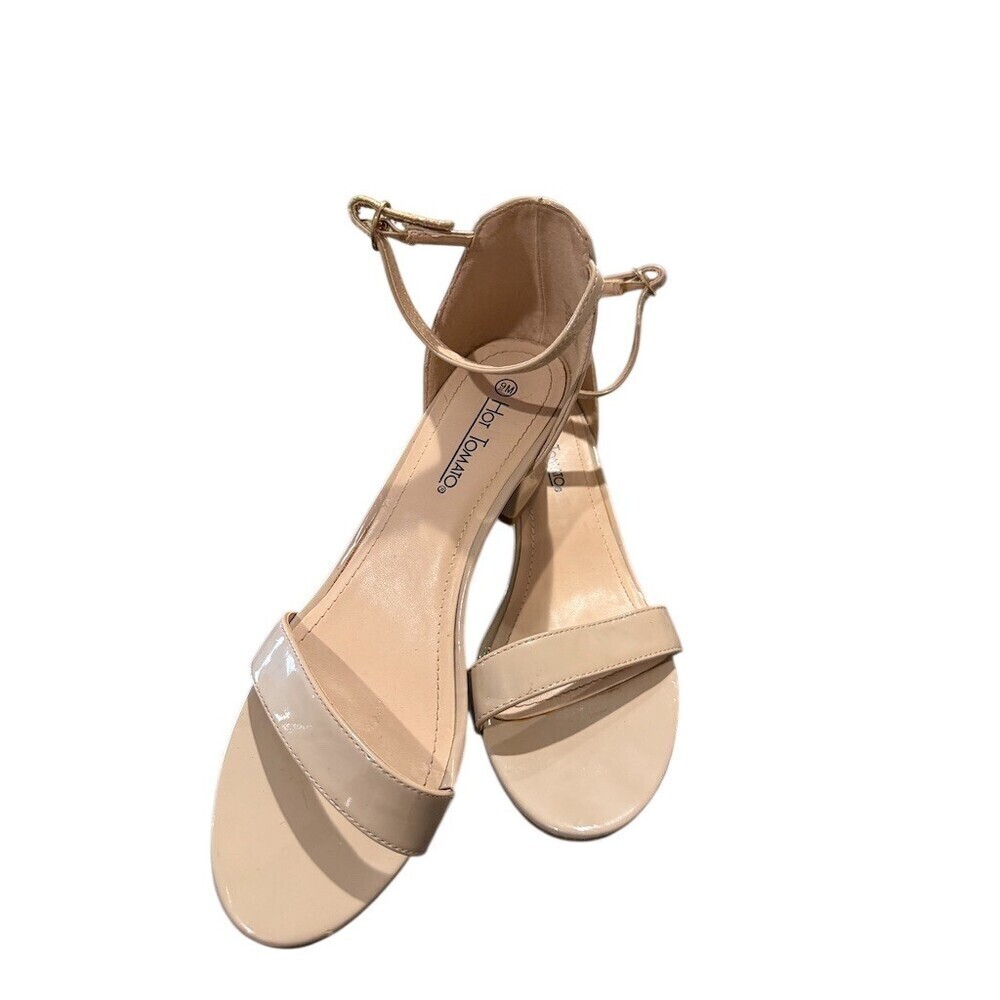 Hot Tomato Nude Patent Ankle Strap Block Heel Sandal Women's Size 9